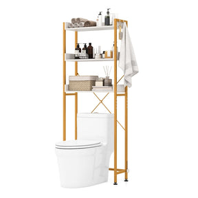 Giantex Over The Toilet Storage Rack 3-Tier Bathroom Space Saver Organizer Shelf w/ 4 Hooks & Adjustable Bottom Bar