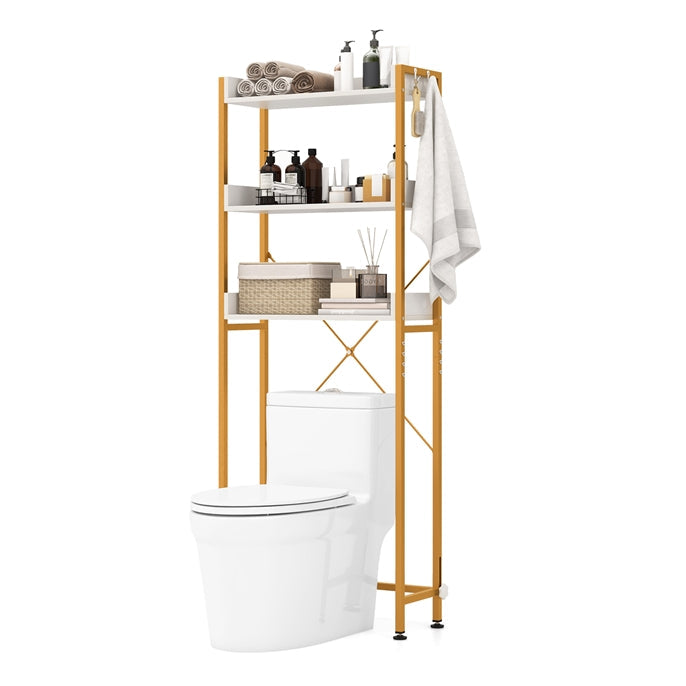 Giantex Over The Toilet Storage Rack 3-Tier Bathroom Space Saver Organizer Shelf w/ 4 Hooks & Adjustable Bottom Bar