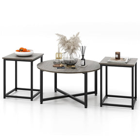 ound Coffee Table and 2PCS Square End Tables with Heavy-Duty Metal Frame