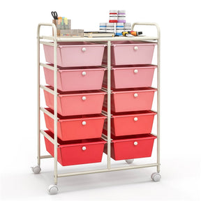 Giantex 10-Drawer Storage Cart w/Universal Wheels, Rolling Cart w/Handles, Mobile Organizer Unit w/Removable Drawers