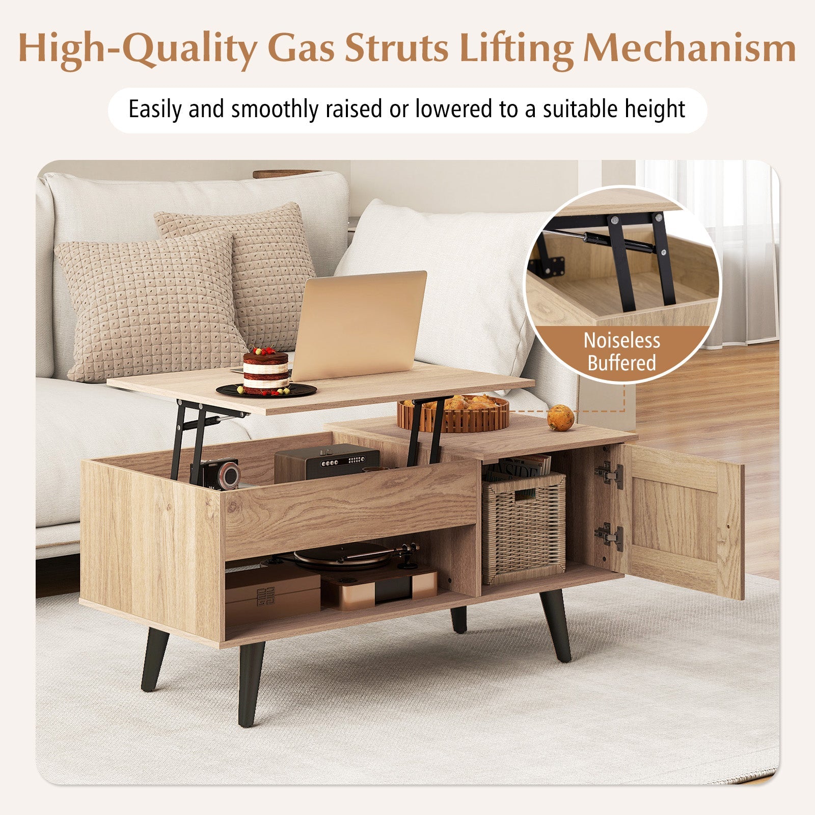 Lift up Coffee Table w/ Storage Flip Top Coffee Table Hidden Compartment Cabinet