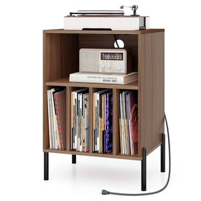 Record Player Stand Turntable Stand w/ Storage Shelf Charging Station USB Port