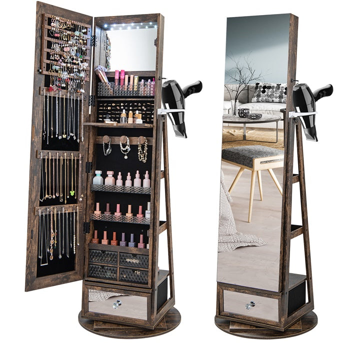 Jewelry Armoire, Wall/Door Mounted Jewelry Cabinet w/Full-Length Mirror & Inner Makeup Mirror