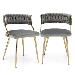 Velvet Dining Chairs Set of 2, Accent Upholstered Leisure Chairs w/ Gold Metal Legs, Sponge Filling Seats
