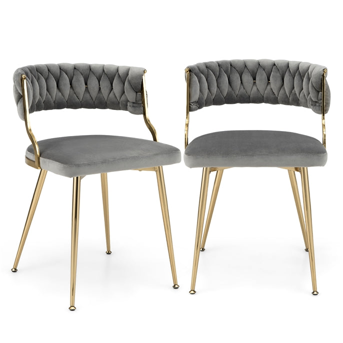 Velvet Dining Chairs Set of 2, Accent Upholstered Leisure Chairs w/ Gold Metal Legs, Sponge Filling Seats