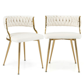 Velvet Dining Chairs Set of 2, Accent Upholstered Leisure Chairs w/ Gold Metal Legs, Sponge Filling Seats