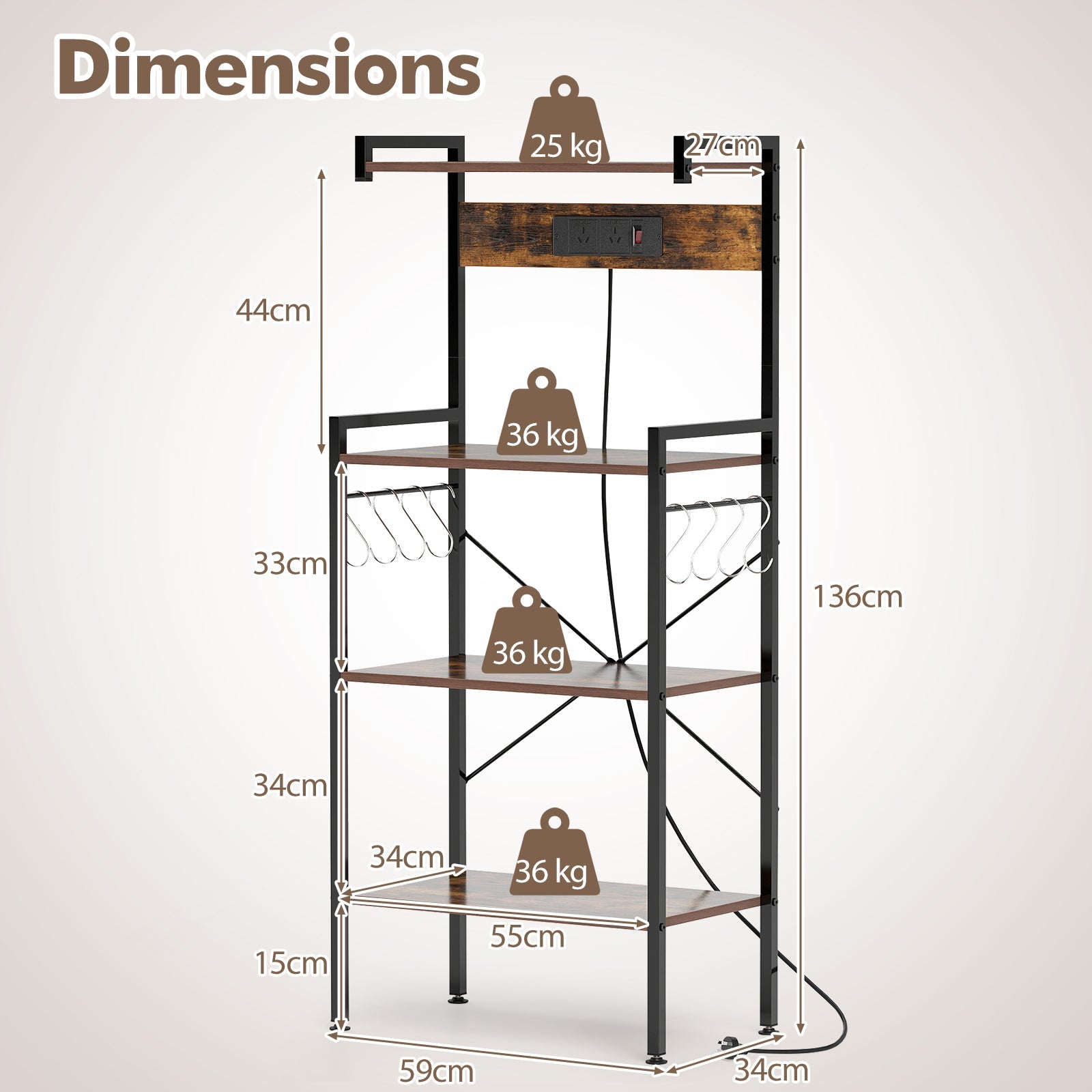 4-Tier Kitchen Baker Rack w/ Power Outlet Microwave Oven Stand Storage Organizer