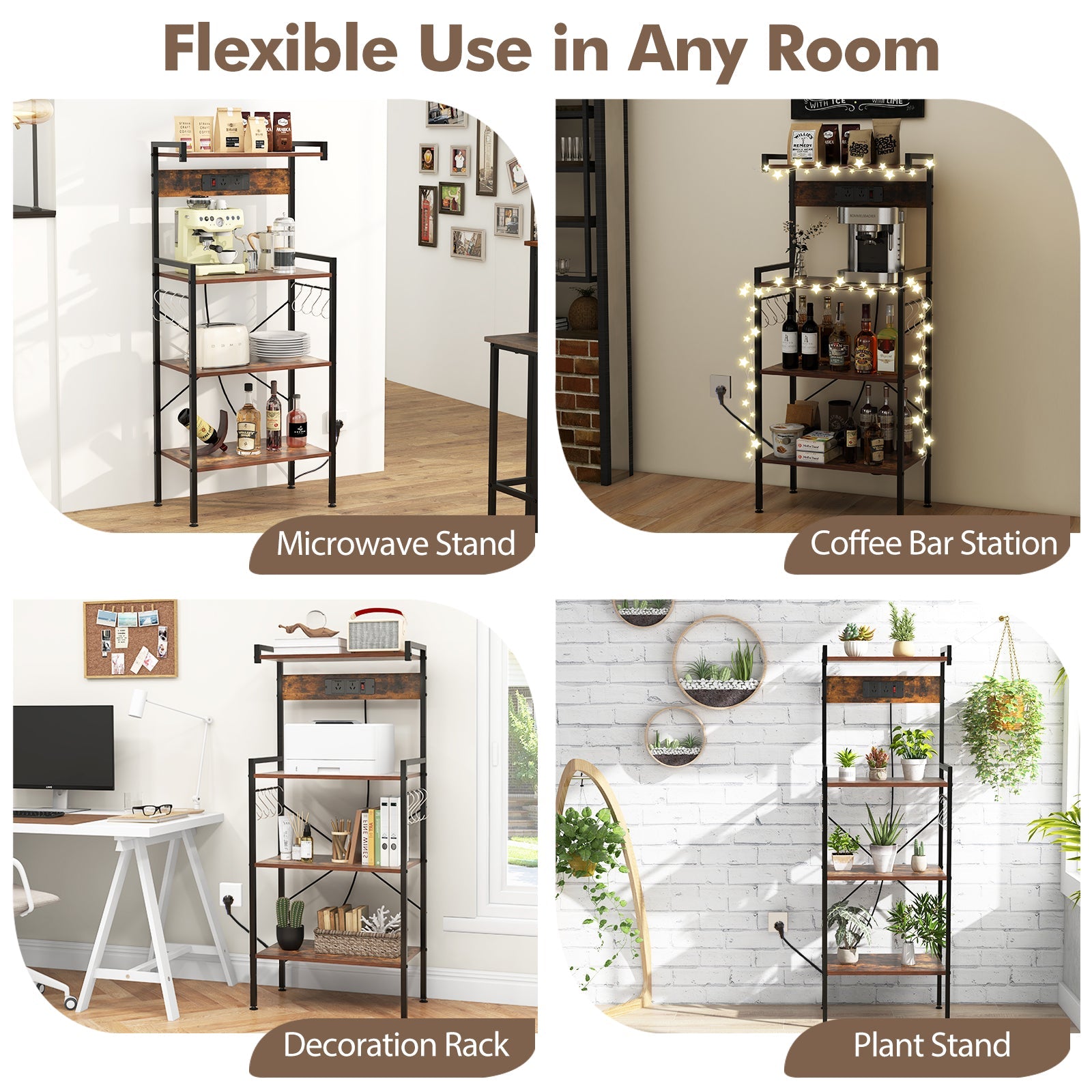 4-Tier Kitchen Baker Rack w/ Power Outlet Microwave Oven Stand Storage Organizer