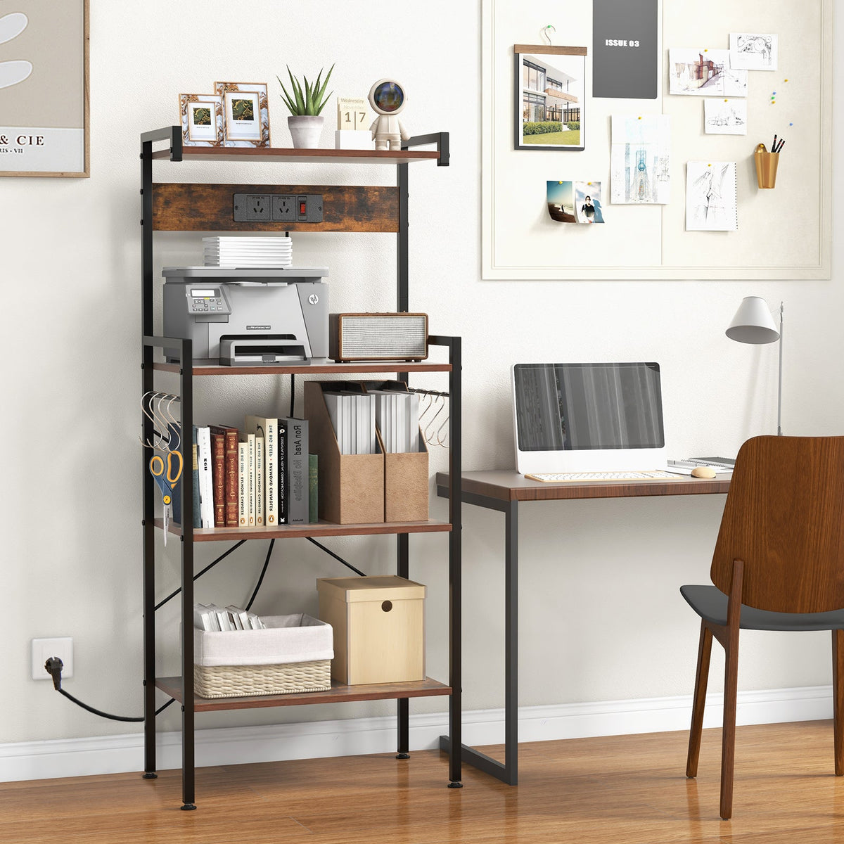 4-Tier Kitchen Baker Rack w/ Power Outlet Microwave Oven Stand Storage Organizer