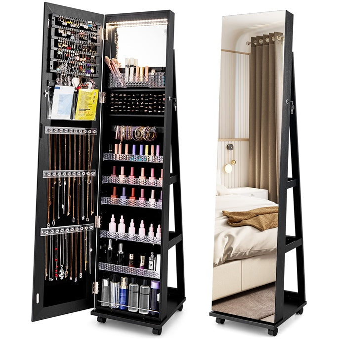 Giantex 164cm Mobile Jewelry Cabinet Armoire, Standing Lockable Jewelry Organizer