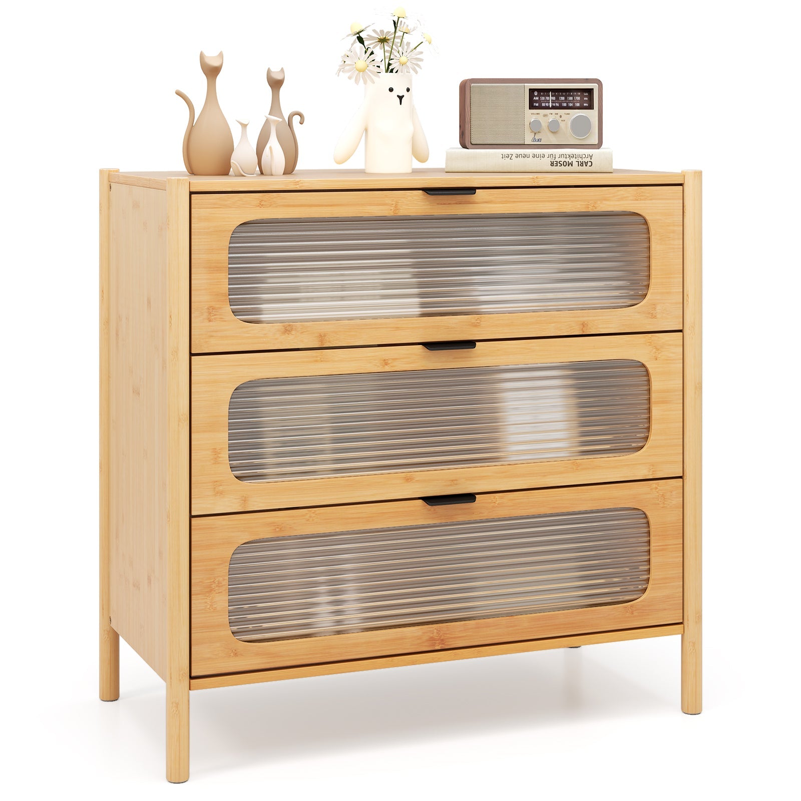 3/4-Drawer Dresser Bamboo Storage Cabinet Mid Century Modern Chest of Drawers