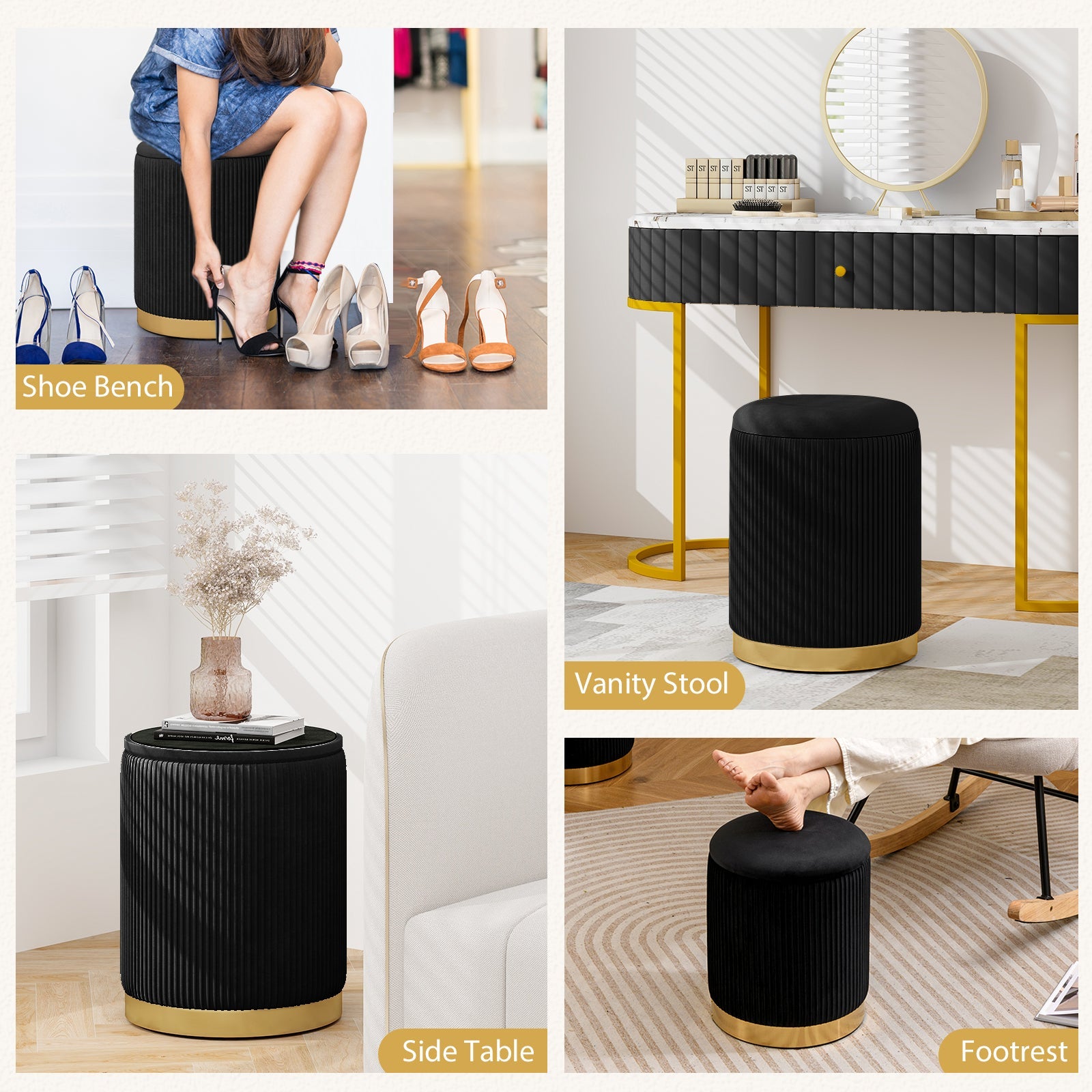 Giantex Velvet Storage Ottoman Set of 2, Modern Round Ottoman with Storage