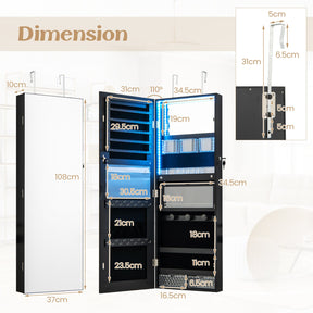 Giantex Wall/Door Mounted Jewelry Armoire w/ 3-Color LED Lights, 120CM (H) Full Length Mirror
