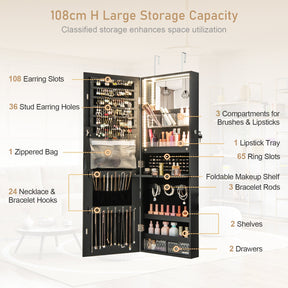 Giantex Wall/Door Mounted Jewelry Armoire w/ 3-Color LED Lights, 120CM (H) Full Length Mirror
