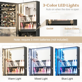 Giantex Wall/Door Mounted Jewelry Armoire w/ 3-Color LED Lights, 120CM (H) Full Length Mirror