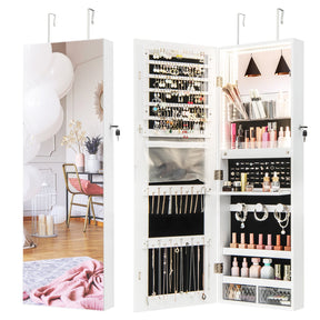 Giantex Wall/Door Mounted Jewelry Armoire w/ 3-Color LED Lights, 120CM (H) Full Length Mirror