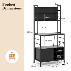 Giantex 170 cm Bakers Rack with Power Outlet, Coffee Bar Cabinet with S-Shaped Hooks & Wine Bottle Holders
