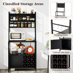 Giantex 170 cm Bakers Rack with Power Outlet, Coffee Bar Cabinet with S-Shaped Hooks & Wine Bottle Holders