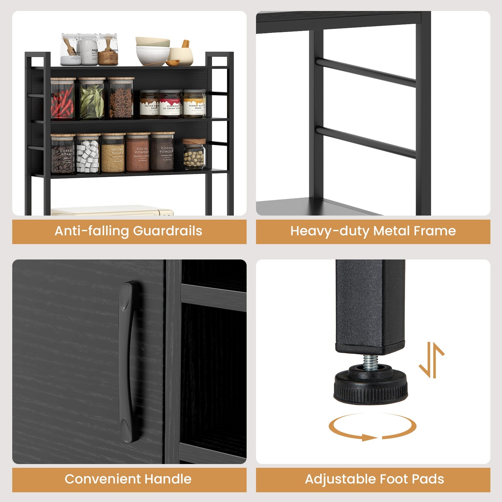 Giantex 170 cm Bakers Rack with Power Outlet, Coffee Bar Cabinet with S-Shaped Hooks & Wine Bottle Holders