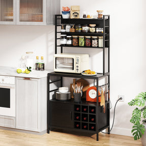 Giantex 170 cm Bakers Rack with Power Outlet, Coffee Bar Cabinet with S-Shaped Hooks & Wine Bottle Holders