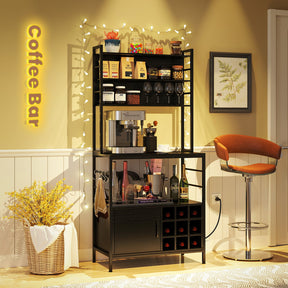 Giantex 170 cm Bakers Rack with Power Outlet, Coffee Bar Cabinet with S-Shaped Hooks & Wine Bottle Holders