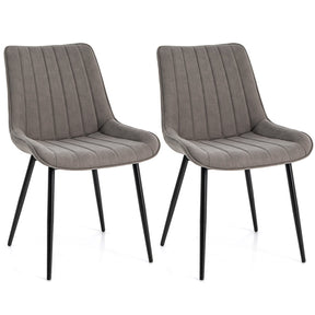 Giantex Dining Chair Set of 2, Faux-Leather Fabric Kitchen Dining Room Chairs, Upholstered Leisure Chairs w/Metal Legs