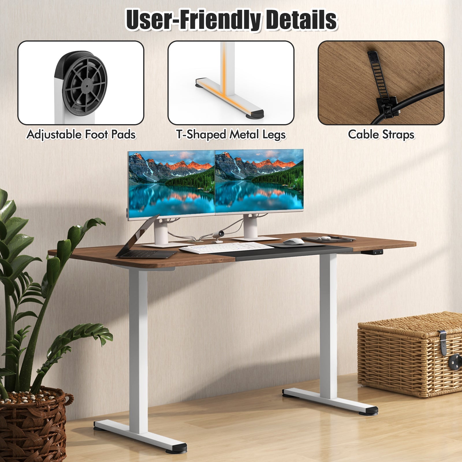 Giantex Electric Height Adjustable Standing Desk, 140cm x 70cm Ergonomic Sit Stand Desk