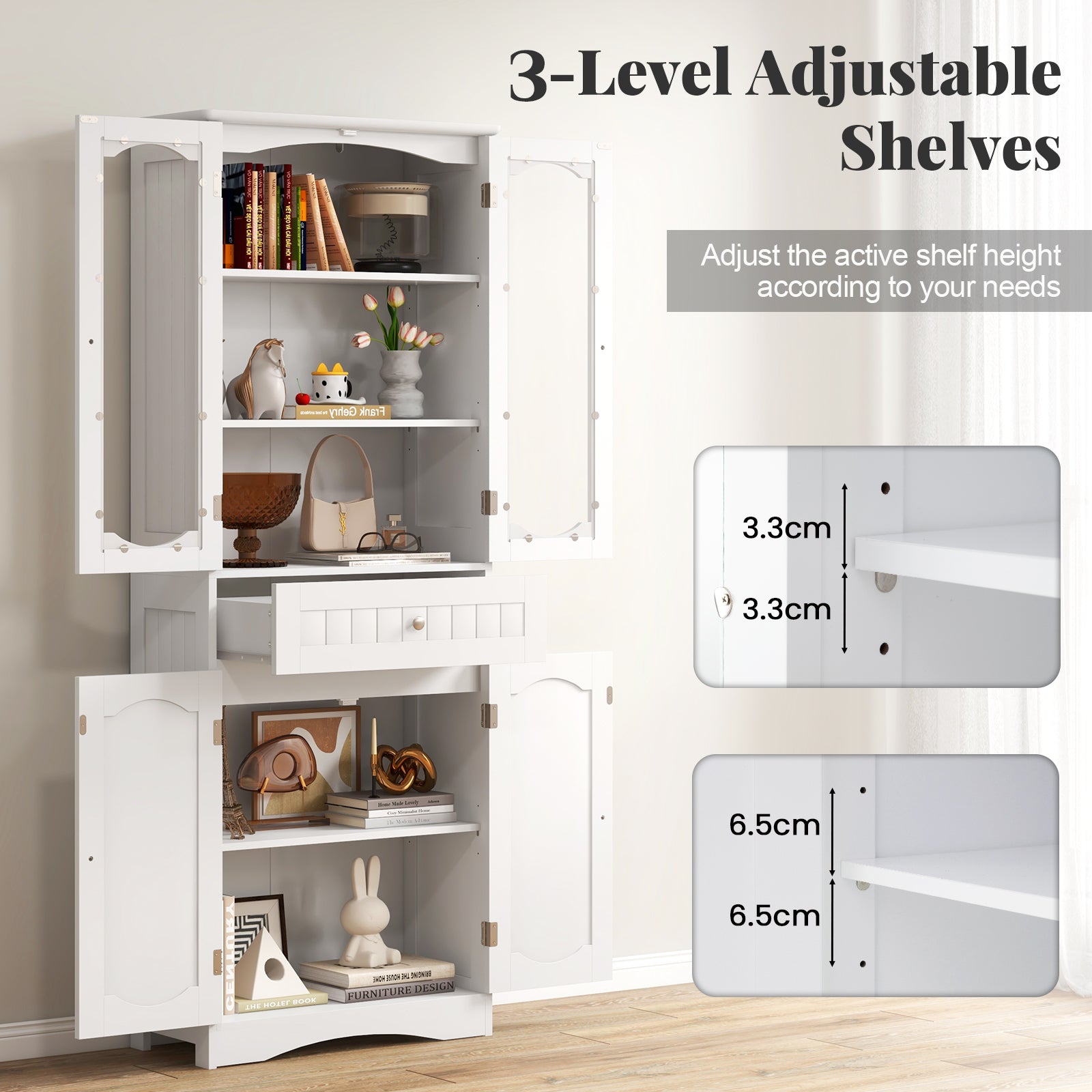160 cm Tall Bathroom Storage Cabinet Freestanding Linen Cabinet Pantry Cabinet