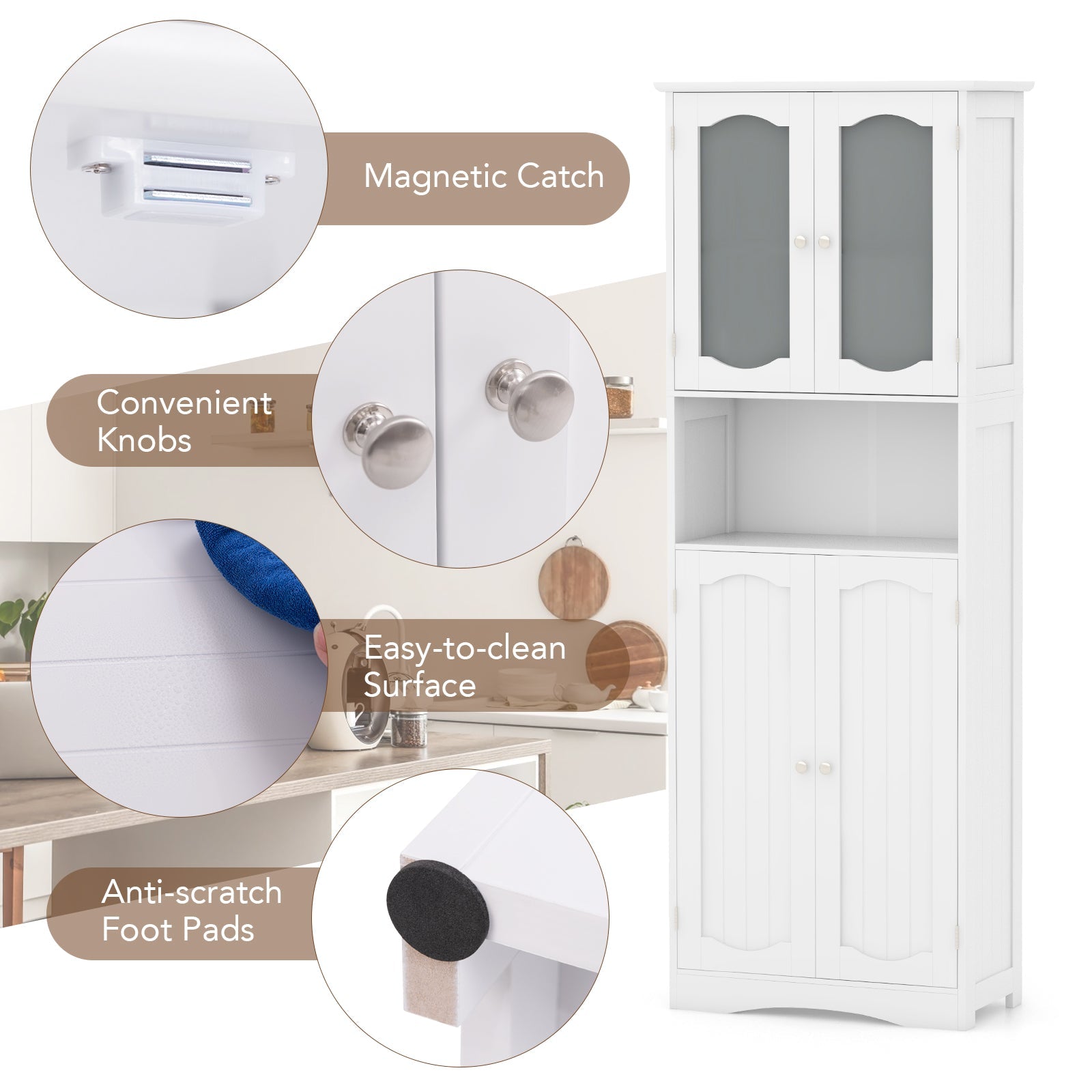 164 cm Tall Bathroom Storage Cabinet, Freestanding Linen Cabinet