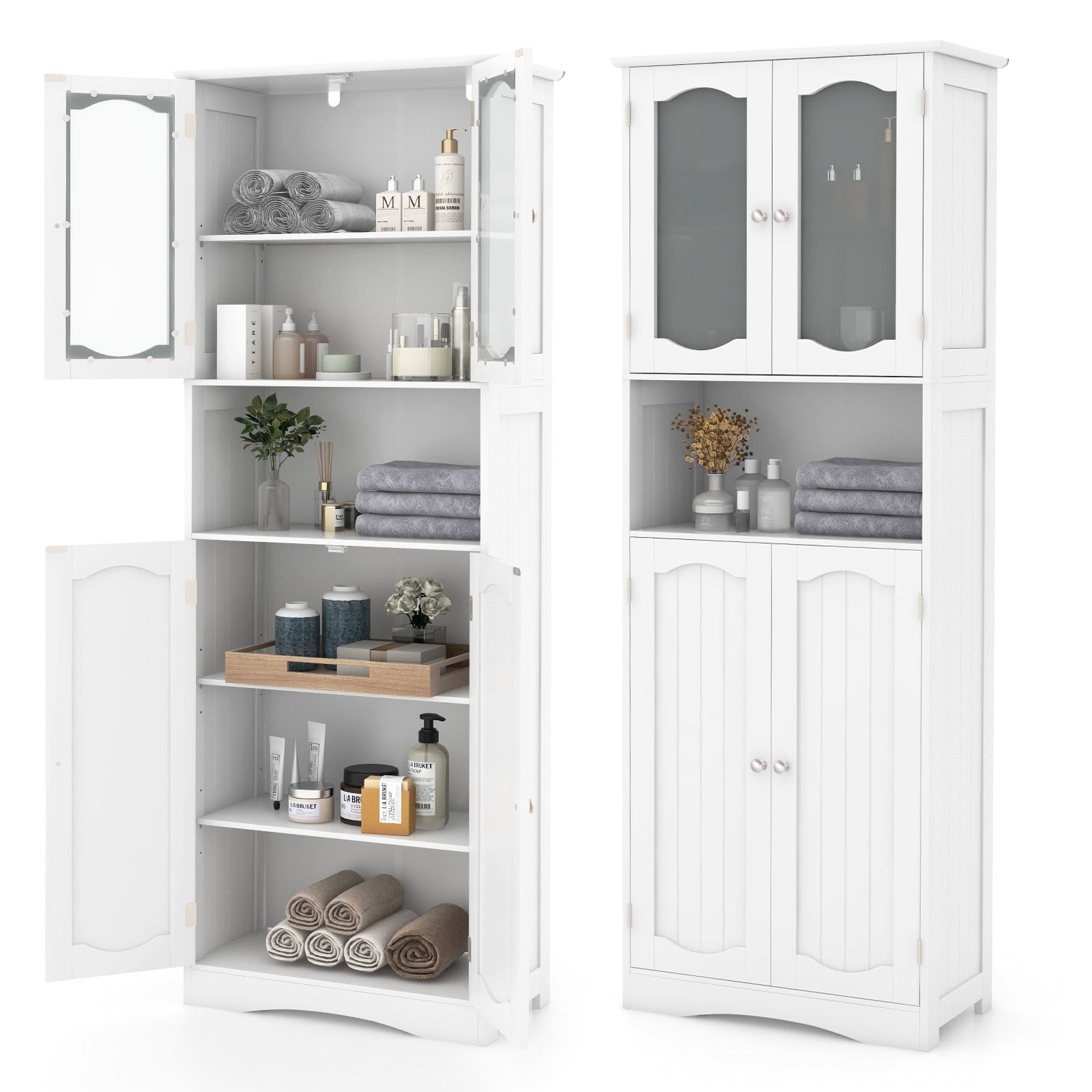 164 cm Tall Bathroom Storage Cabinet, Freestanding Linen Cabinet