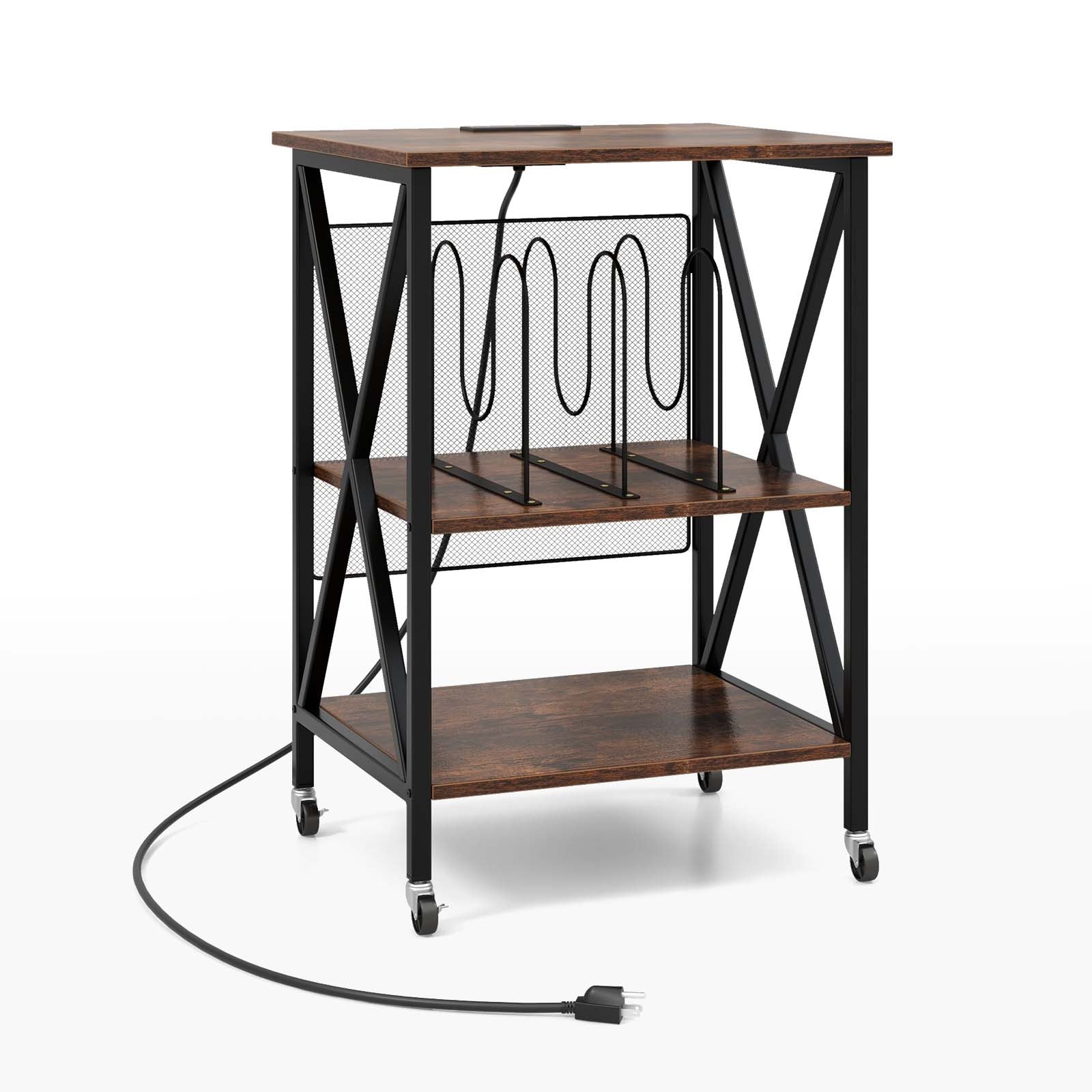 Record Player Stand Turnable Stand w/ Charging Station Vinyl Storage Cabinet