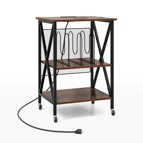 Record Player Stand Turnable Stand w/ Charging Station Vinyl Storage Cabinet