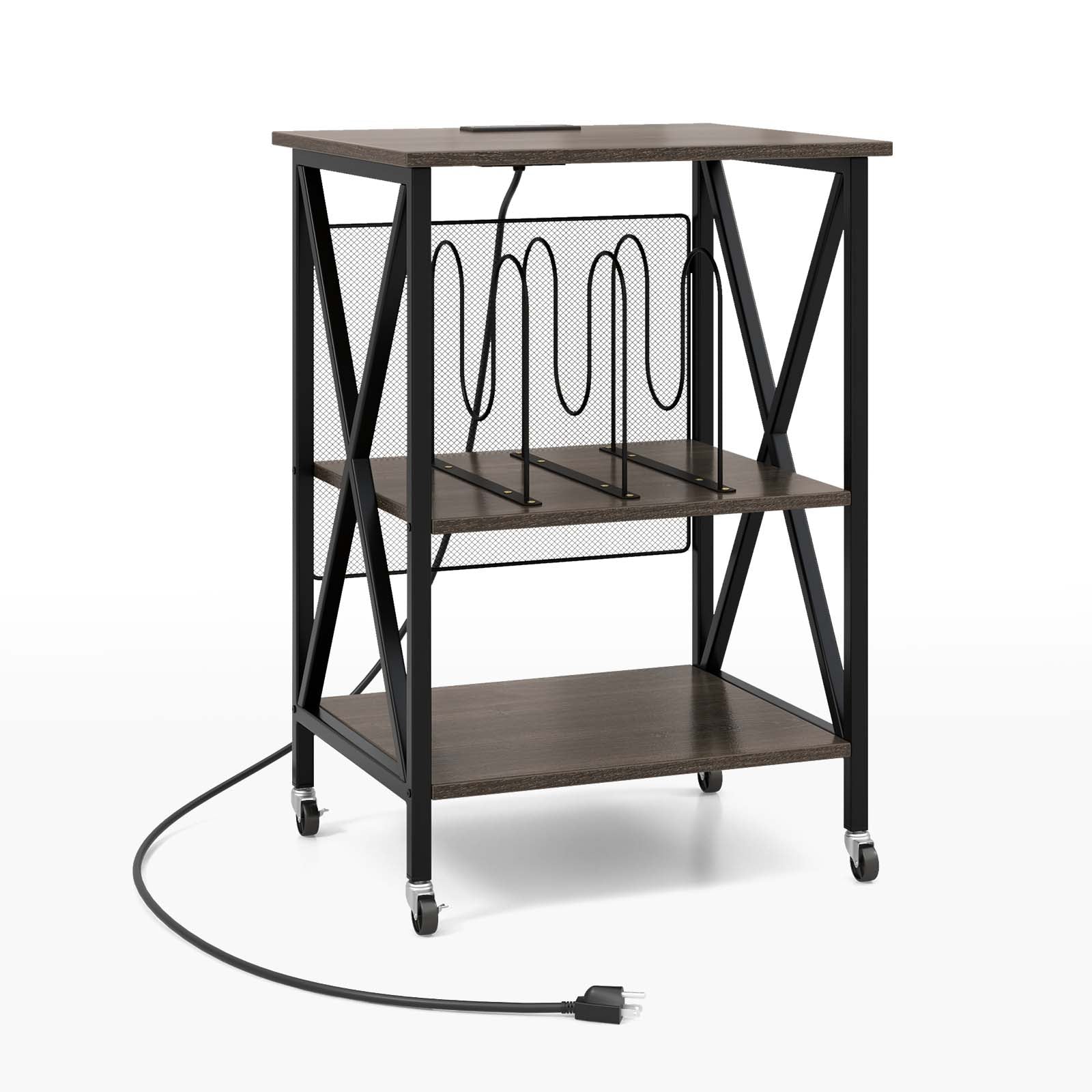 Record Player Stand Turnable Stand w/ Charging Station Vinyl Storage Cabinet