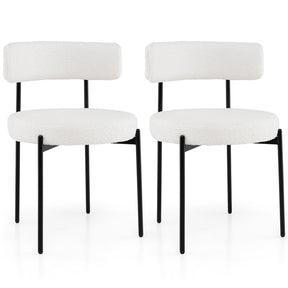 Boucle Dining Chair Round Sherpa Upholstered Kitchen Armless Chair Set of 4