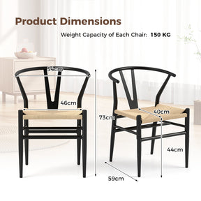 Ginatex Wishbone Dining Chair Set of 2, Mid-Century Modern Weave Armchairs w/Y-Shaped Backrest