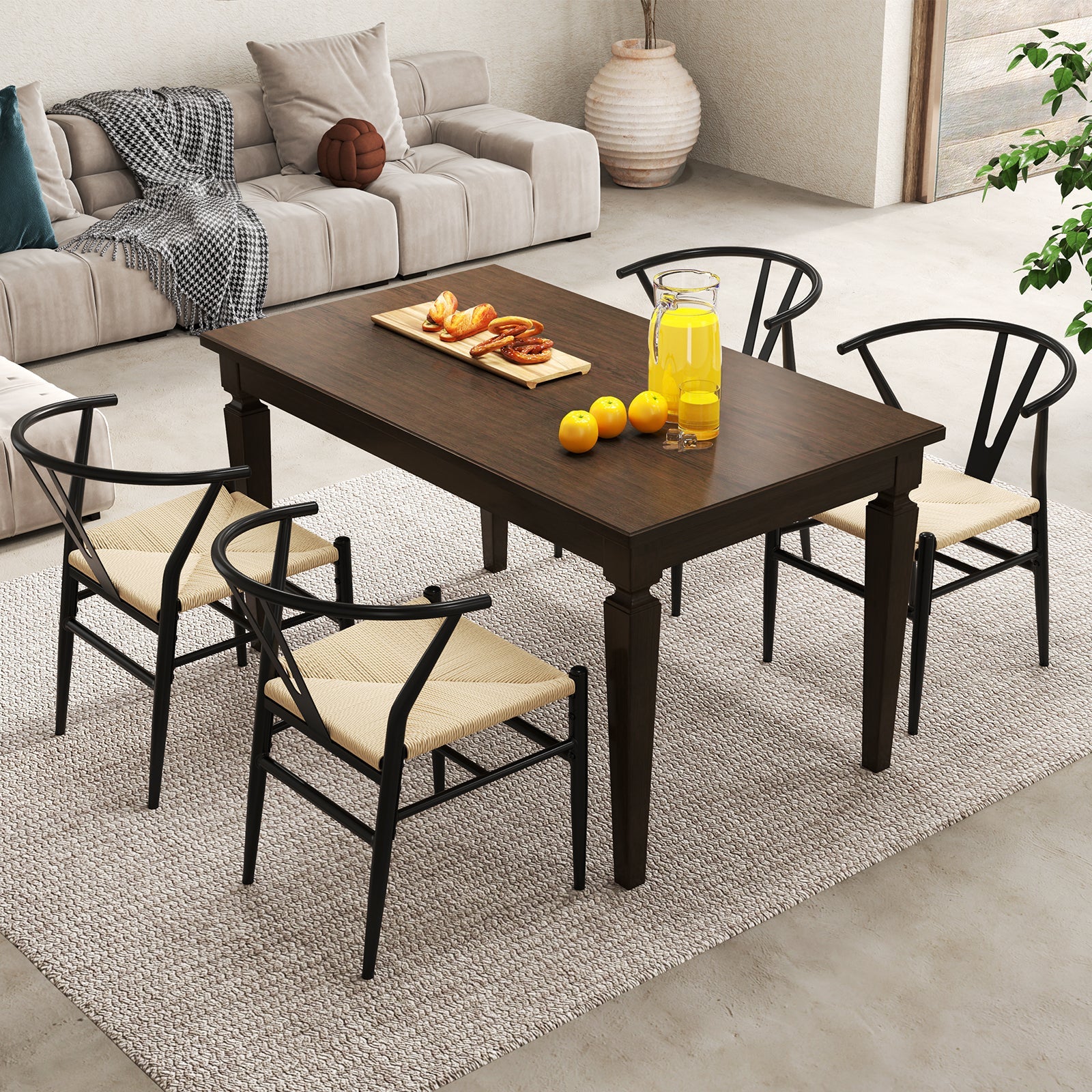 Ginatex Wishbone Dining Chair Set of 2, Mid-Century Modern Weave Armchairs w/Y-Shaped Backrest