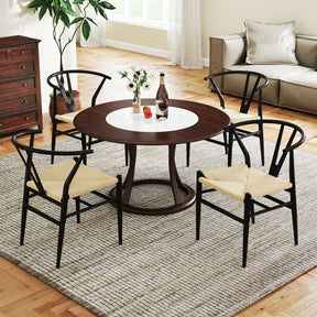 Ginatex Wishbone Dining Chair Set of 2, Mid-Century Modern Weave Armchairs w/Y-Shaped Backrest