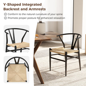 Ginatex Wishbone Dining Chair Set of 2, Mid-Century Modern Weave Armchairs w/Y-Shaped Backrest