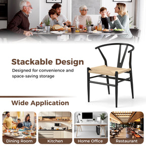 Ginatex Wishbone Dining Chair Set of 2, Mid-Century Modern Weave Armchairs w/Y-Shaped Backrest