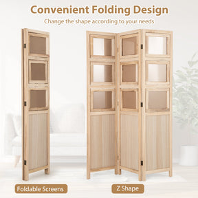Room Divider, 3 Panel Folding Privacy Screen with 9 Swivel Paulownia Wood Photo Frames