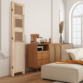 Room Divider, 3 Panel Folding Privacy Screen with 9 Swivel Paulownia Wood Photo Frames