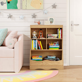 88CM Kids Bookshelf, 5 Cube Storage Shelf, Wooden Bookcase