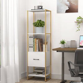 Giantex 5-Tier Bookshelf with Drawer Tall Narrow Bookcase with Shelves Storage Organizer
