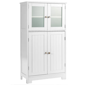 Bathroom Storage Cabinet, Kitchen Pantry Cabinet w/Tempered Glass Doors & Adjustable Shelf