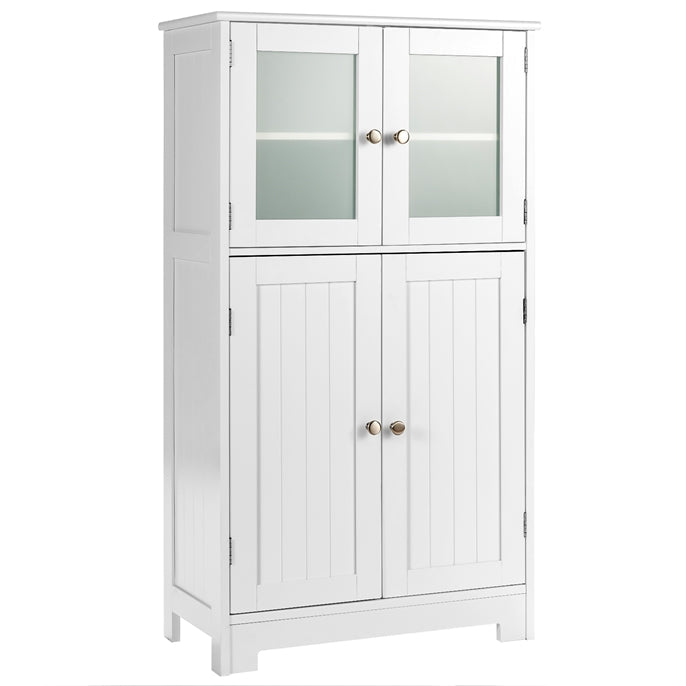 Bathroom Storage Cabinet, Kitchen Pantry Cabinet w/Tempered Glass Doors & Adjustable Shelf