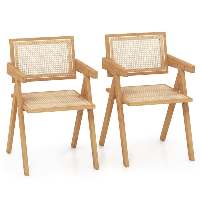 Rattan Dining Chair, Cane Kitchen Chair with Sturdy Bamboo Frame