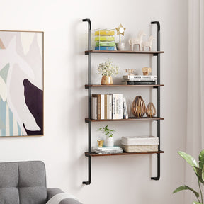 4-Tier Industrial Pipe Shelving Wall Mounted Wood Floating Shelves for Home