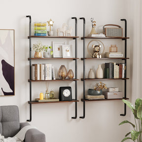4-Tier Industrial Pipe Shelving Wall Mounted Wood Floating Shelves for Home