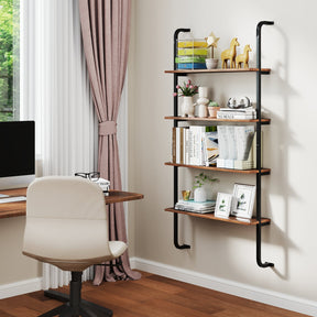 4-Tier Industrial Pipe Shelving Wall Mounted Wood Floating Shelves for Home