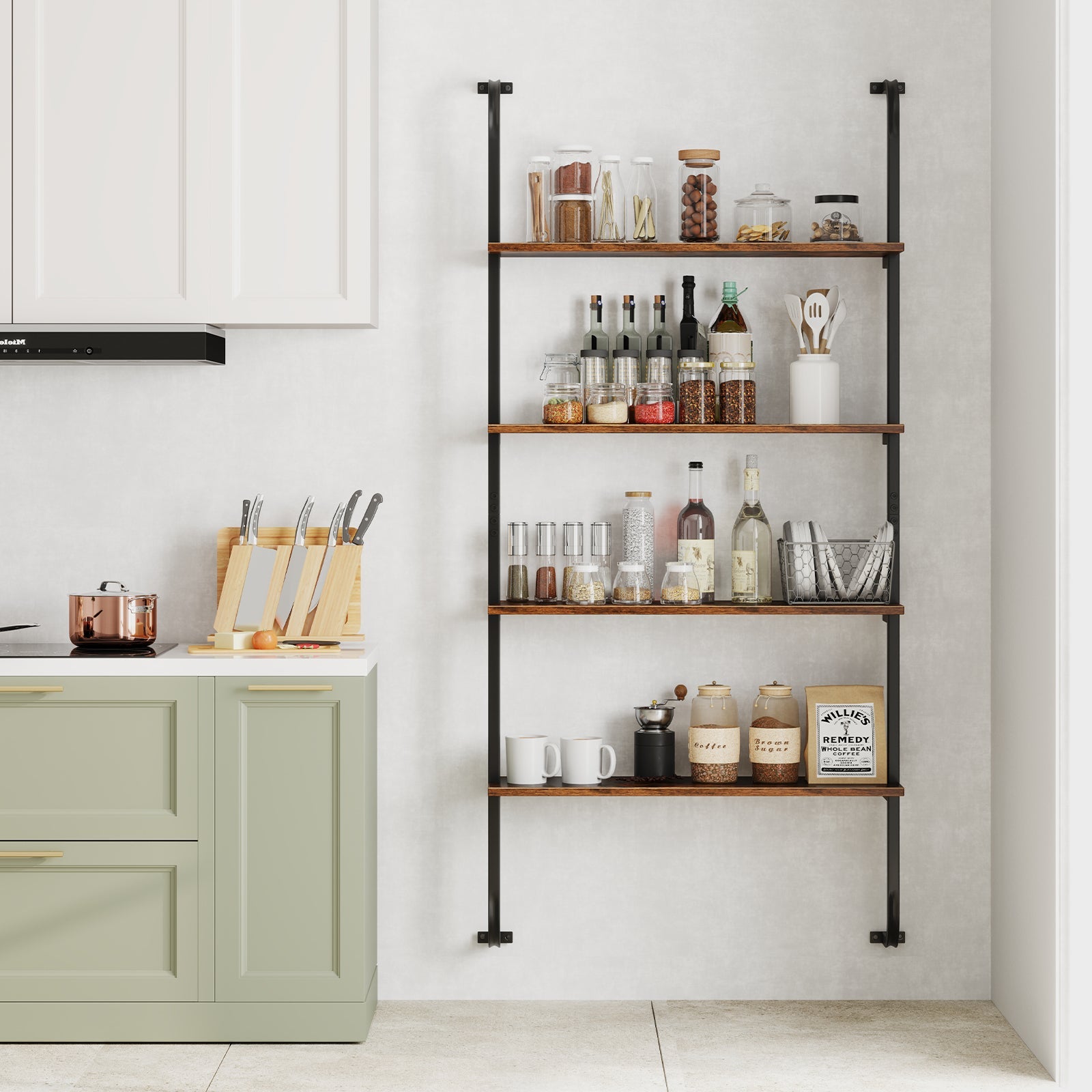 4-Tier Industrial Pipe Shelving Wall Mounted Wood Floating Shelves for Home